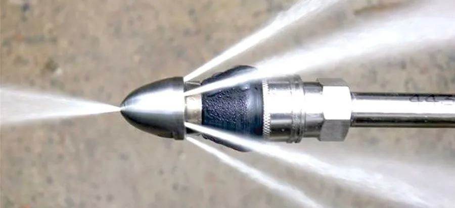 Close up picture of a water jetting nozzle